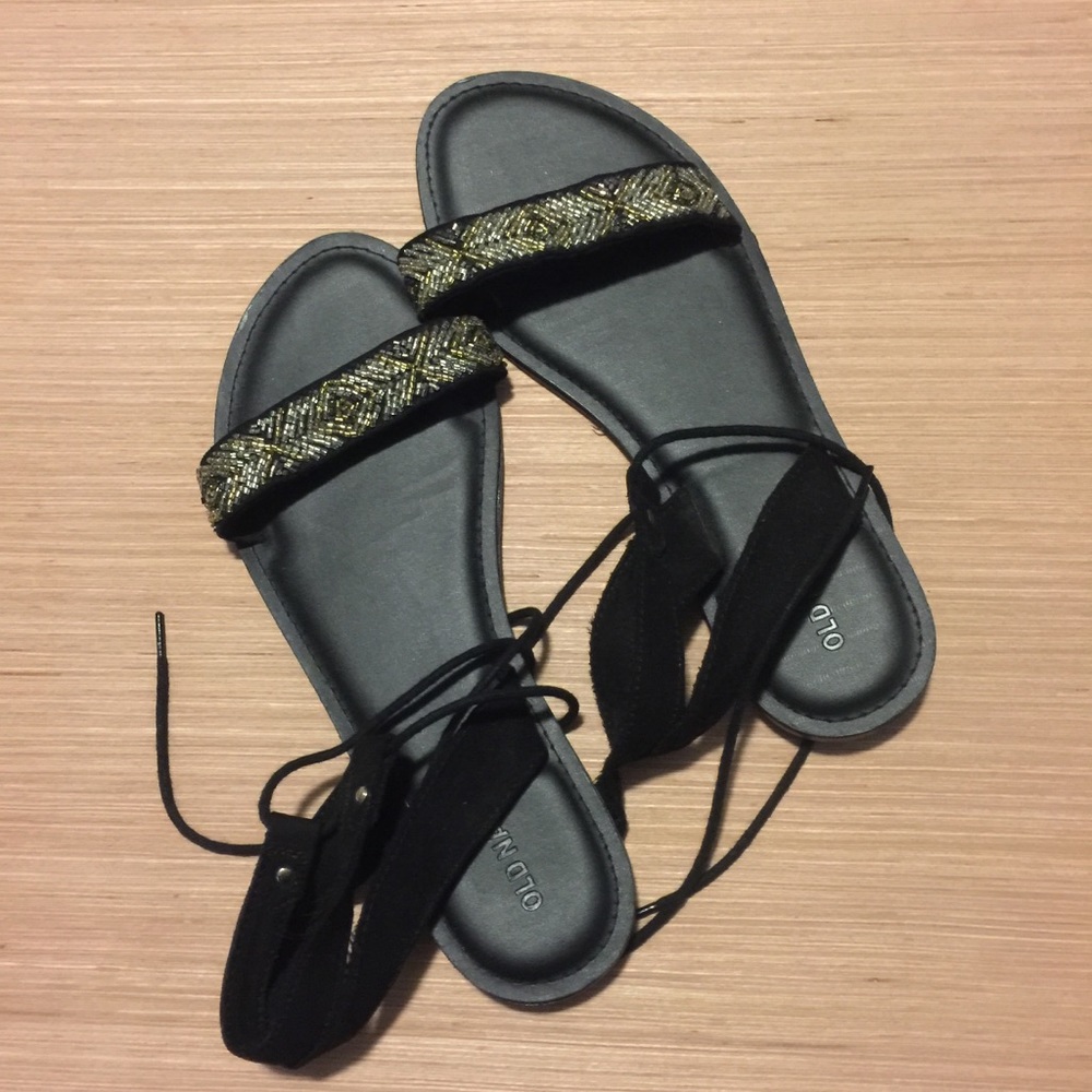 Old Navy ankle strap lace up beaded sandals